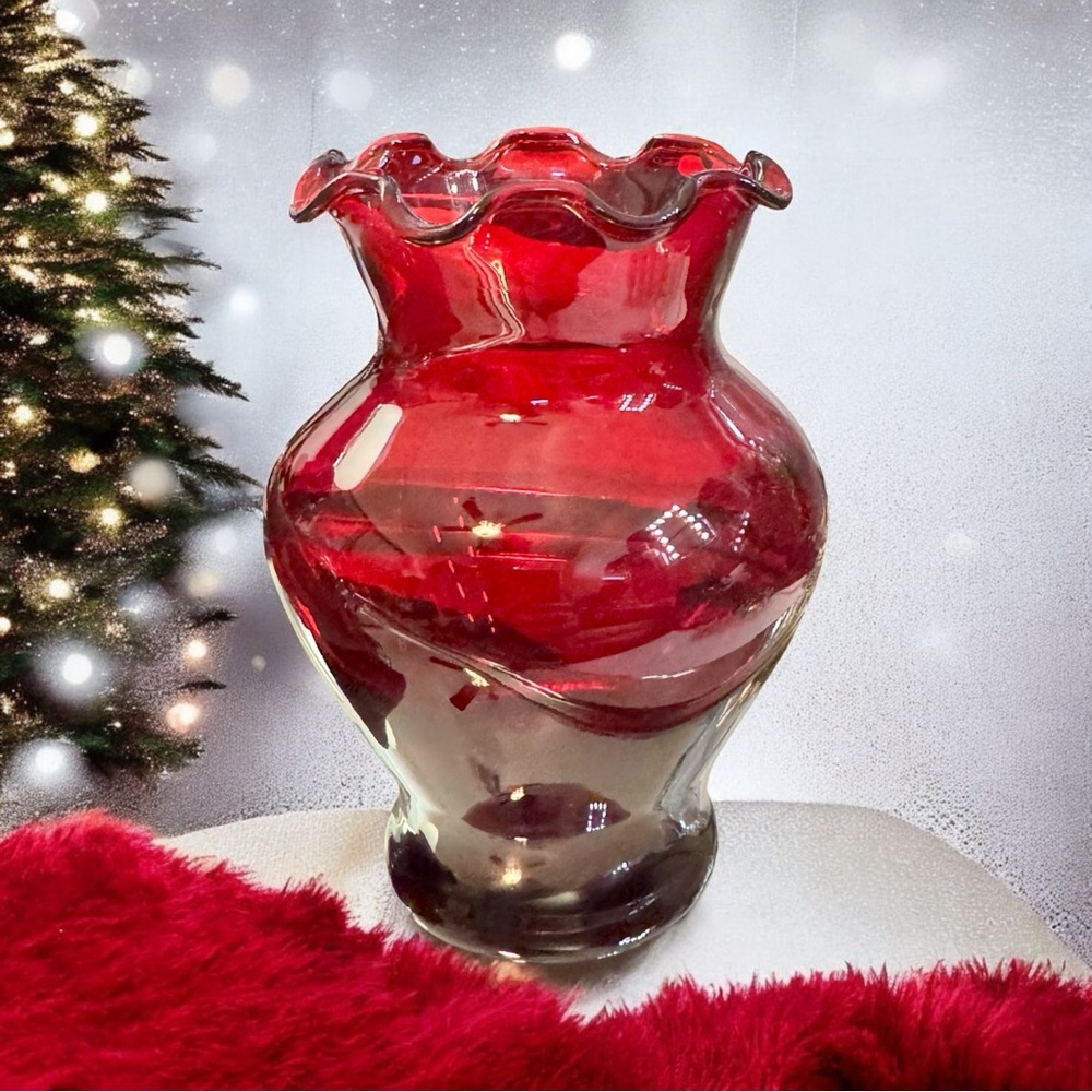 🎈Vintage Anchor Hocking Royal Ruby Ruffle Posy Bud Vase